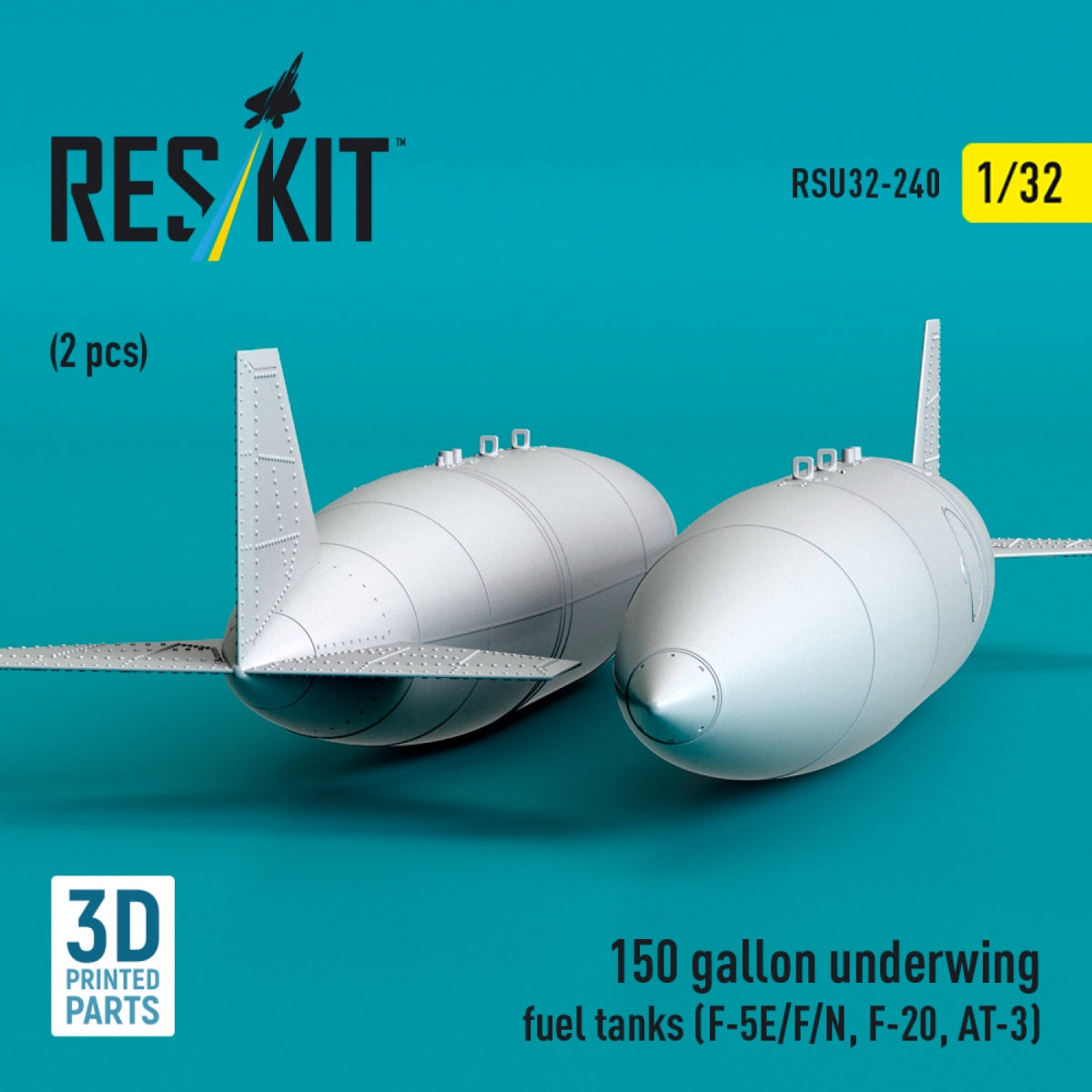 RESKIT RSU32-0240 150 gallon underwing fuel tanks (F-5E, F, N, F-20, AT-3) (2 pcs) (3D Printed) 1/32