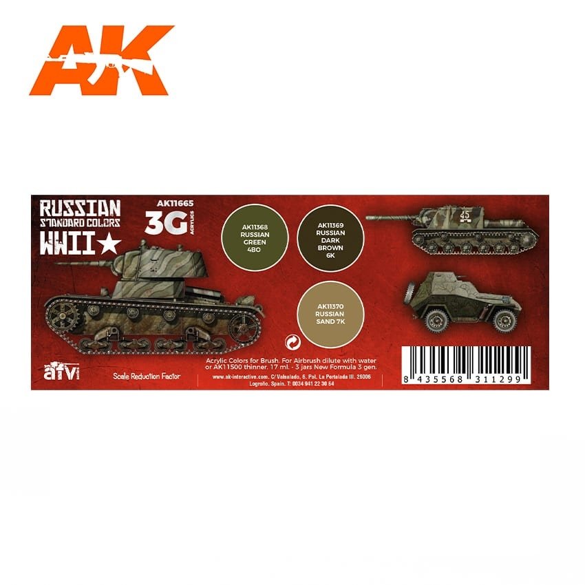AK Interactive AK11665 3G WWII RUSSIAN STANDARD COLORS 3x17 ml – immagine 2