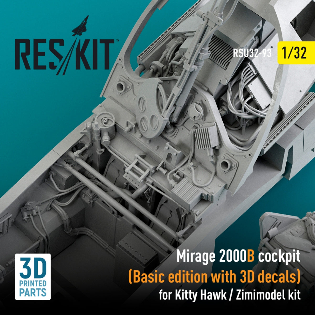 RESKIT RSU32-0093 MIRAGE 2000B COCKPIT (BASIC EDITION WITH 3D DECALS) FOR KITTY HAWK / ZIMIMODEL KIT (3D PRINTED) 1/32 – imagen 2