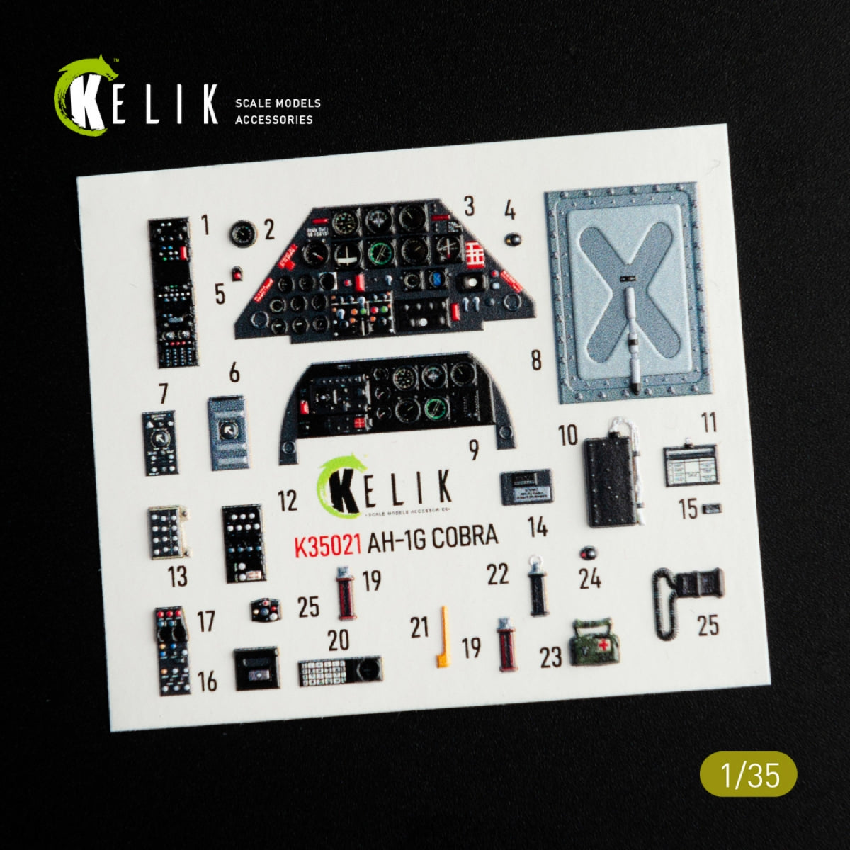 KELIK K35021 AH-1G COBRA INTERIOR 3D DECALS FOR ICM KIT 1/35 – immagine 2