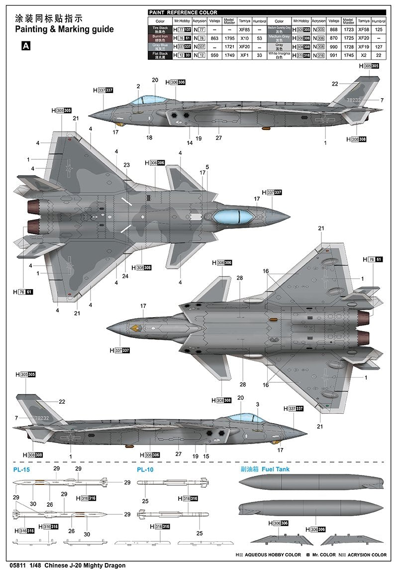 Trumpeter 05811 Chinese J-20 Mighty Dragon 1/48 – imagen 10