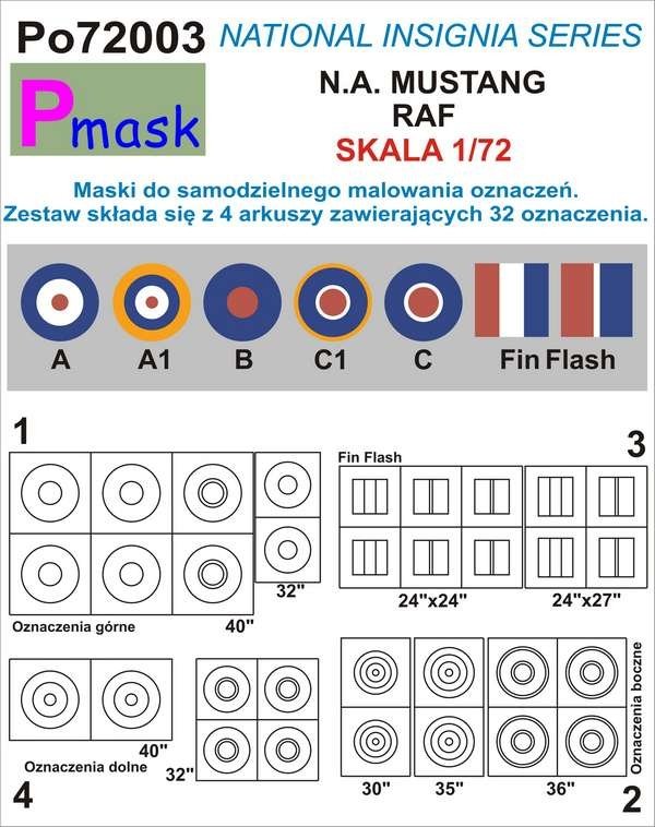 P-Mask PO72003 MASKI DO MALOWANIA OZNACZEŃ N.A. MUSTANG RAF 1/72