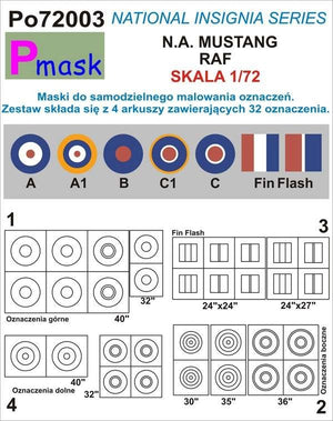 P-Mask PO72003 MASKI DO MALOWANIA OZNACZEŃ N.A. MUSTANG RAF 1/72