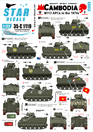 Star Decals 35-C1110 Cambodge n° 1. Véhicule blindé de transport de troupes M113 des années 1970, échelle 1/35