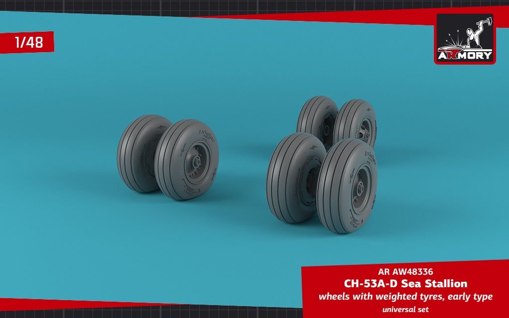 Armory Models AW48336 CH-53 Sea Stallion wheels w/ weighted tires, early 1/48 – immagine 2