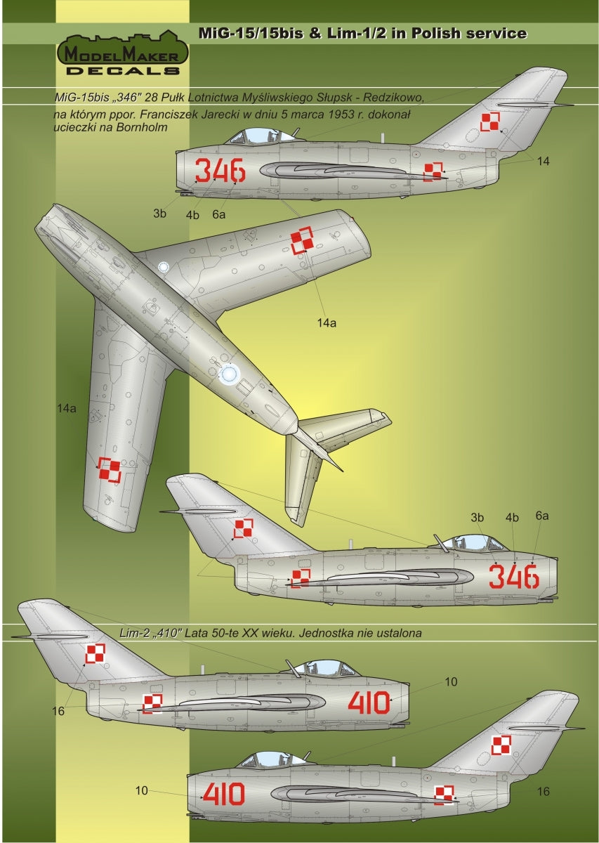 ModelMaker Decals D48023 MiG-15/15bis &amp;amp; Lim-1/2 in Polish service – immagine 3