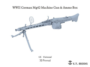 E.T. Model P06-001 WWII German Mg42 Machine Gun &amp;amp; Ammo Box (3D Printed) 1/6