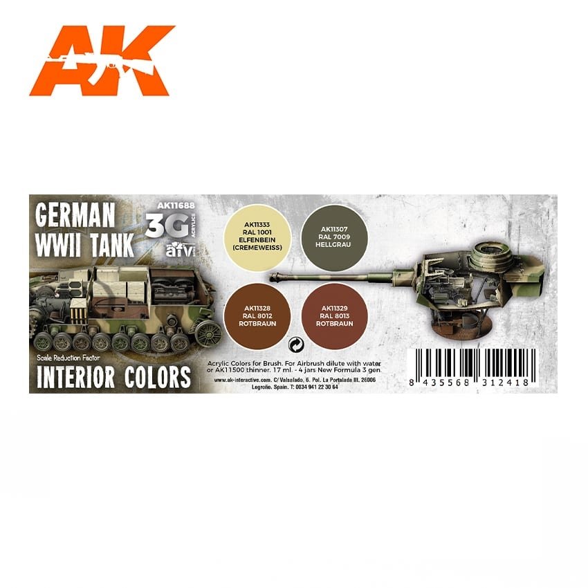 AK Interactive AK11688 3G GERMAN WWII TANK INTERIOR COLORS 4x17 ml – immagine 2