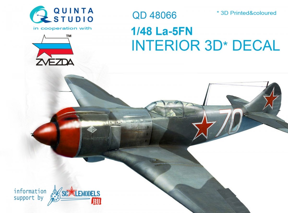 Quinta Studio QD48066 La-5FN 3D-Printed &amp;amp; coloured Interior on decal paper (for Zvezda kit) 1/48
