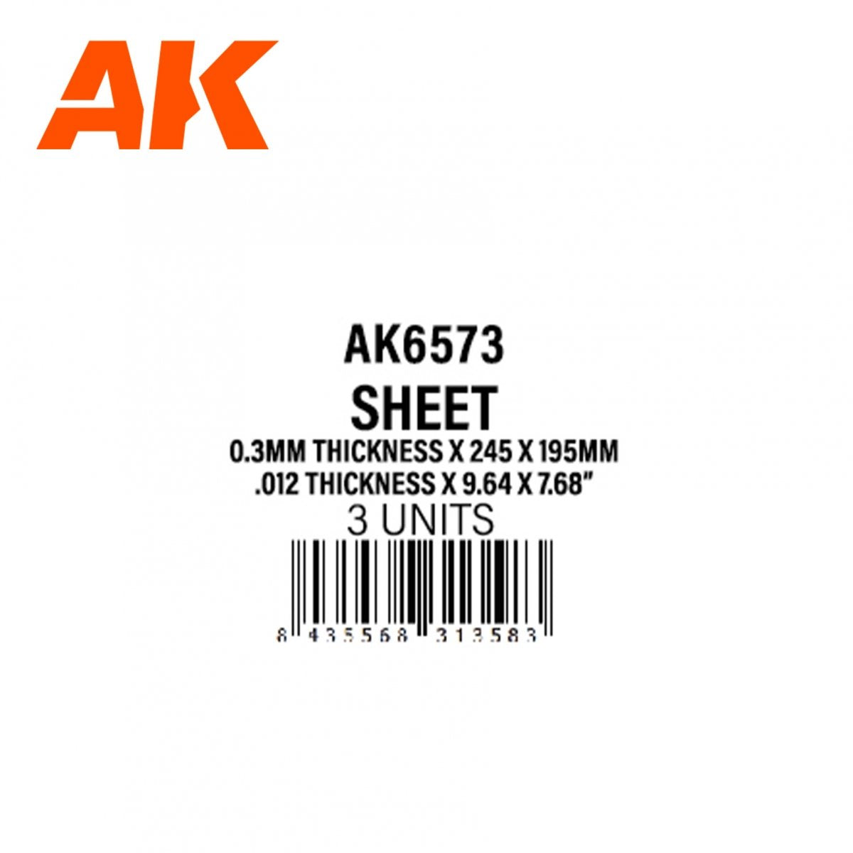 AK Interactive AK6573 0.3MM THICKNESS X 245 X 195MM – STYRENE SHEET – (3 UNITS) – Bild 2