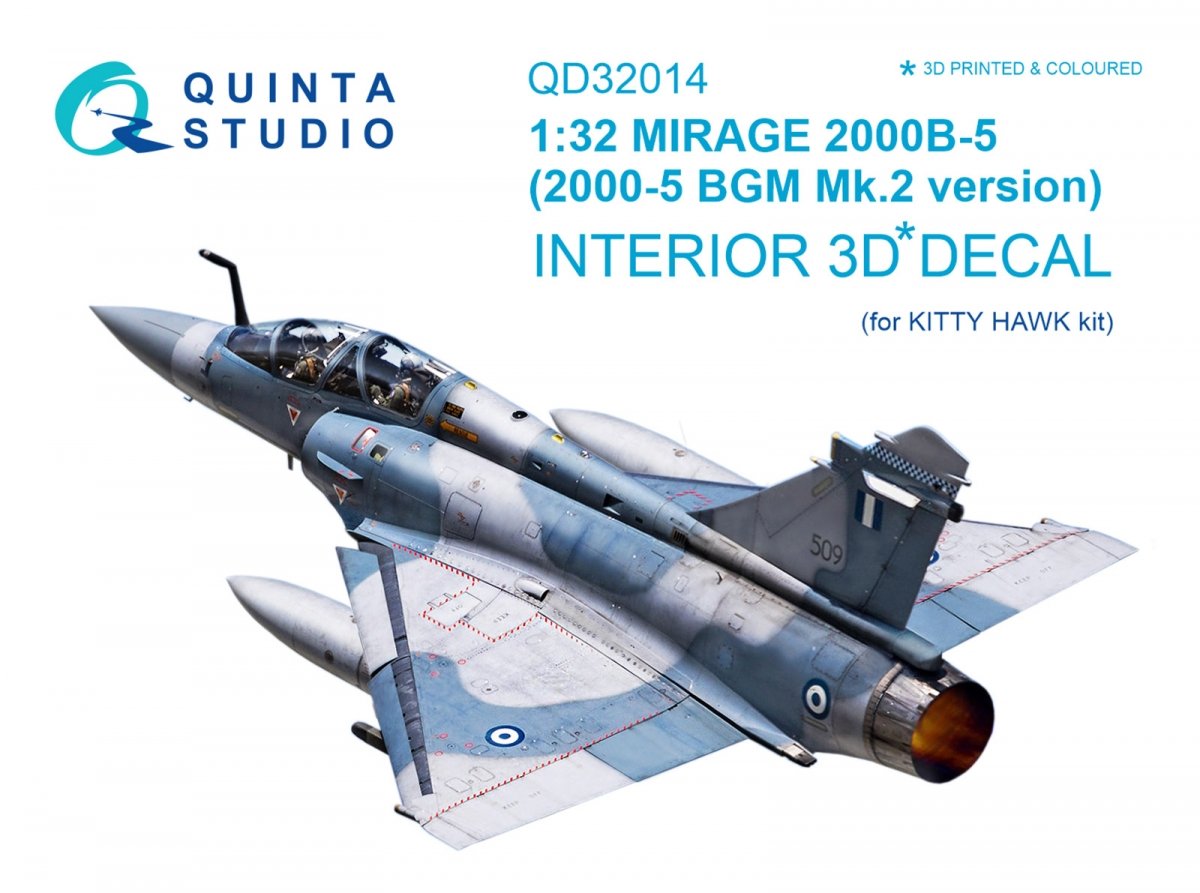 Quinta Studio QD32014 Mirage 2000B-5 (2000-5BGM Mk2) 3D-Printed &amp;amp; coloured Interior on decal paper (for Kitty Hawk kit) 1/32