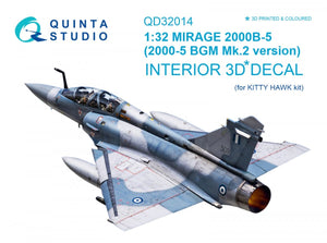 Quinta Studio QD32014 Mirage 2000B-5 (2000-5BGM Mk2) 3D-Printed &amp;amp; coloured Interior on decal paper (for Kitty Hawk kit) 1/32
