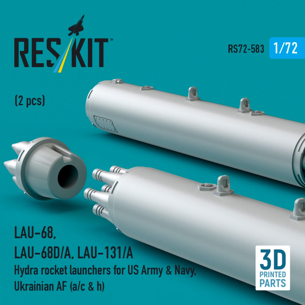 RESKIT RS72-0583 LAU-68, LAU-68D/A, LAU-131/A Hydra rocket launchers for US Army &amp; Navy, Ukrainian AF (a/c &amp; h) (2 pcs) (3D Printed) 1/72