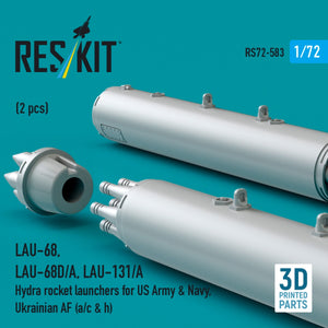 RESKIT RS72-0583 LAU-68, LAU-68D/A, LAU-131/A Hydra rocket launchers for US Army &amp; Navy, Ukrainian AF (a/c &amp; h) (2 pcs) (3D Printed) 1/72