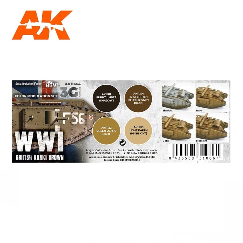 AK Interactive AK11644 WWI BRITISH COLORS MODULATION SET 4x17 ml – imagen 2
