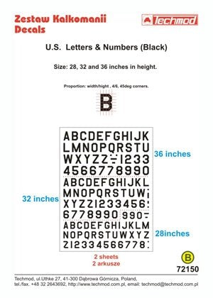 Techmod 72150 - US Letters & Numbers (Black) 1/72