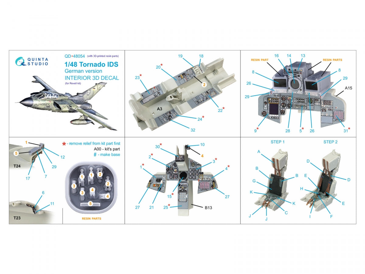 Quinta Studio QD+48054 Tornado IDS German 3D-Printed &amp;amp; coloured Interior on decal paper (Revell) (with 3D-printed resin parts) 1/48 – immagine 2