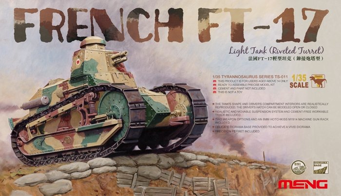 Maquette Meng TS-011 CHAR LÉGER FRANÇAIS FT-17 (TOURNE RIVETÉE) (1/35)