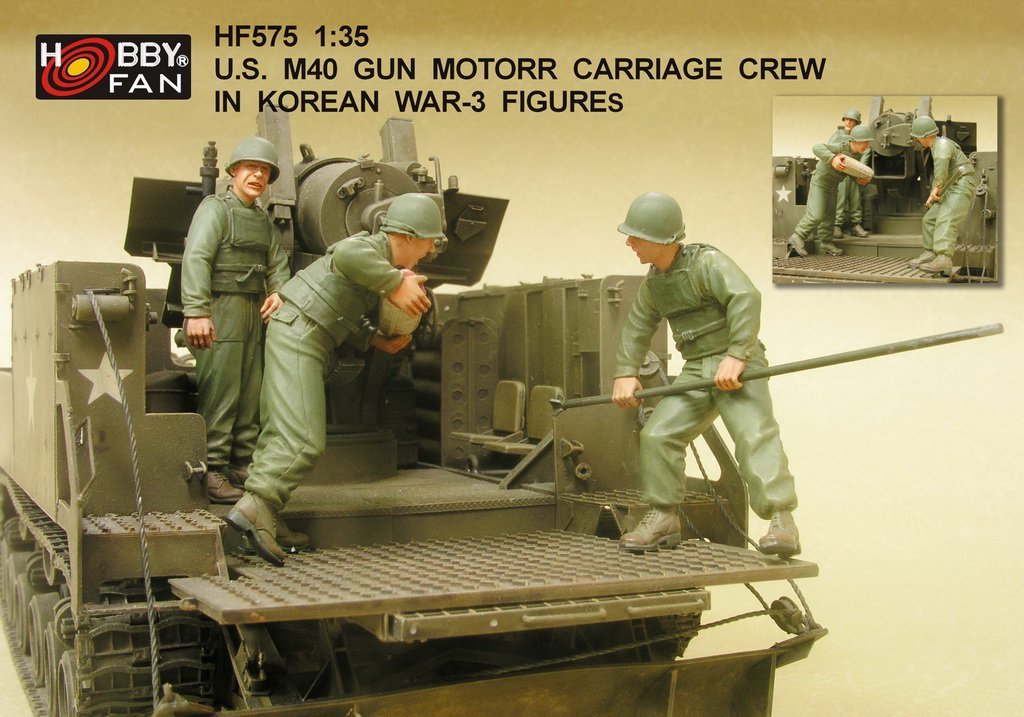 Hobby Fan HF575 U.S. M40 GUN MOTORR CARRIAGE CREW IN KOREAN WAR-3 FIGURES
