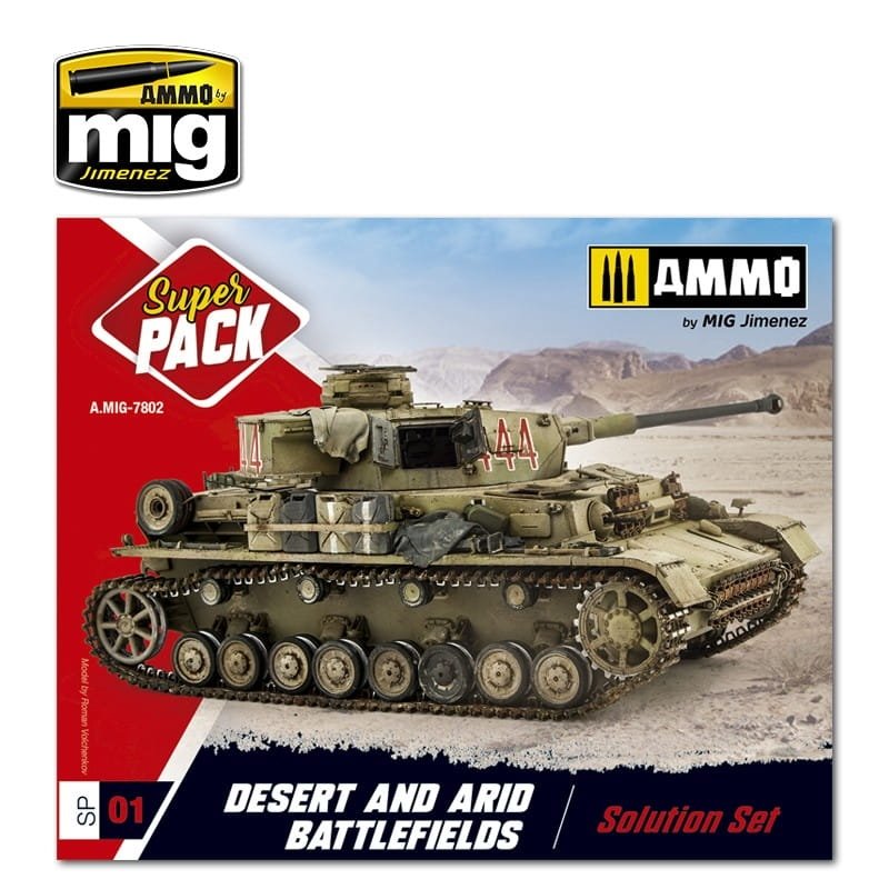 AMMO of Mig Jimenez 7802 - Super Pack Desert &amp;amp; Arid Battlefields - Solution Set - Zestaw do weatheringu