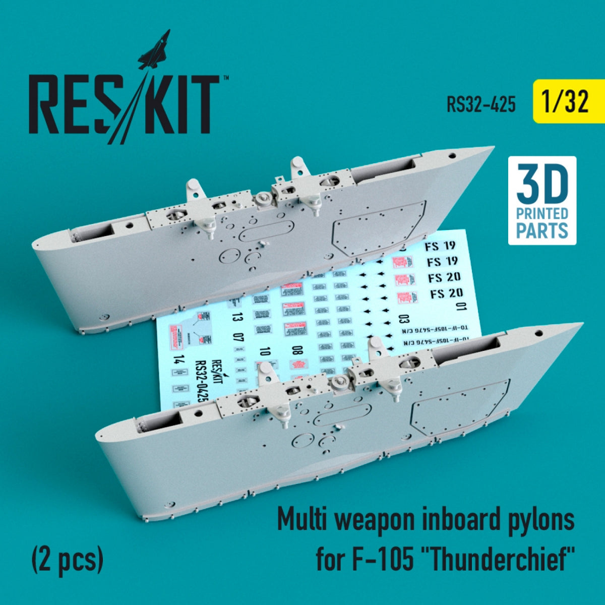 RESKIT RS32-0425 MULTI WEAPON INBOARD PYLONS FOR F-105 "THUNDERCHIEF" (2 PCS) (3D PRINTED) 1/32