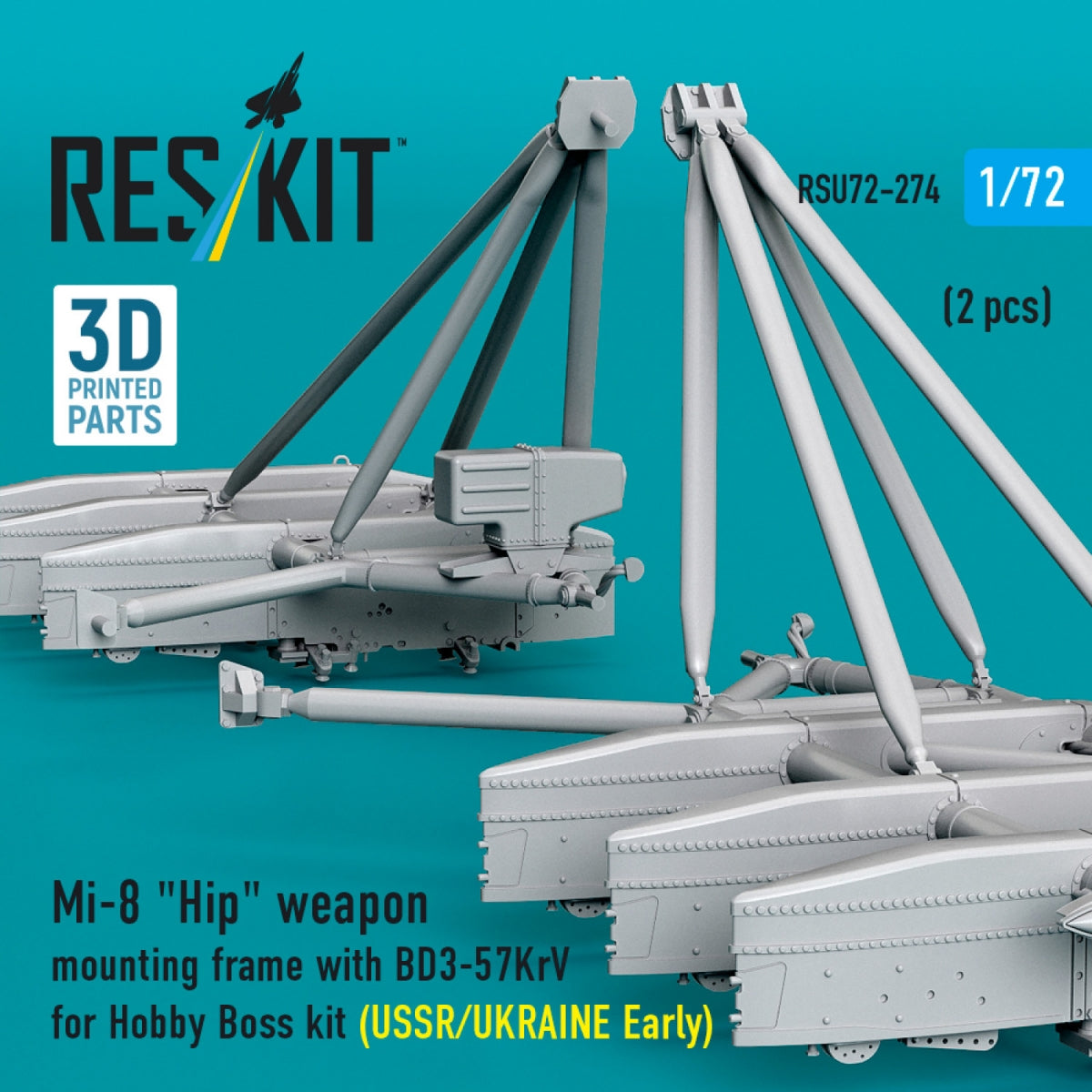 RESKIT RSU72-0274 Mi-8 "Hip" weapon mounting frame with BD3-57KrV for Hobby Boss kit (USSR/UKRAINE Early) (2 pcs) (3D Printed) 1/72