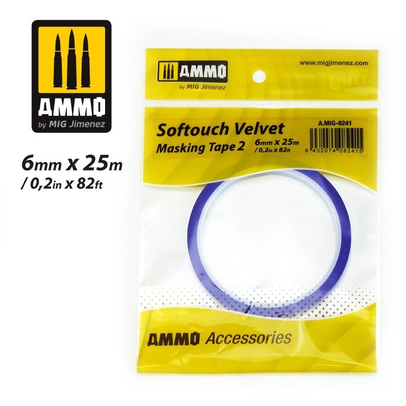 AMMO of Mig Jimenez 8241 SOFTOUCH VELVET MASKING TAPE 2 (6mm X 25M)
