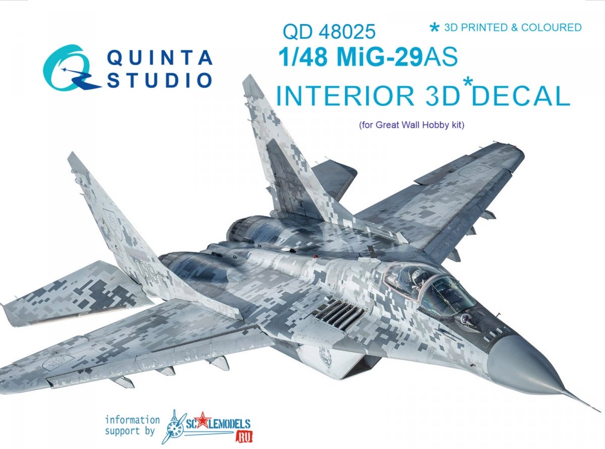 Quinta Studio QD48025 MiG-29AS (Slovak AF version) 3D-Printed &amp;amp; coloured Interior on decal paper (for GWH kits) 1/48
