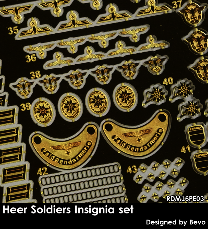 RADO Miniatures RDM16PE03 Set d'insignes de soldats de la Heer - Set photogravé 1/16