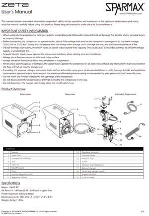Sparmax AC501XZ Zeta Mini Air Compressor With Smart Stop Hanger And 2m Hose – zdjęcie 5