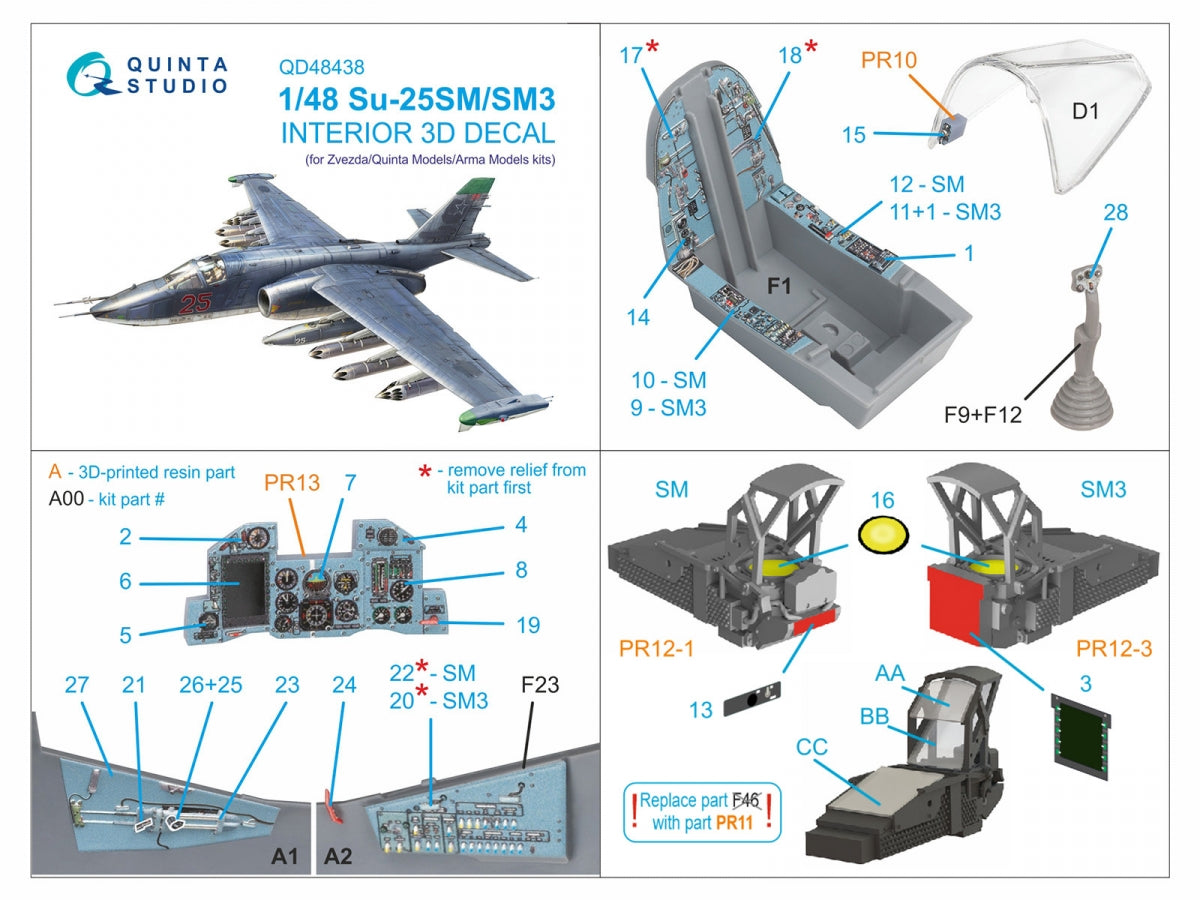 Quinta Studio QD+48438 Su-25SM/SM3 3D-Printed coloured Interior on decal paper (Zvezda/Quinta Models/Arma Models) 1/48 – immagine 7