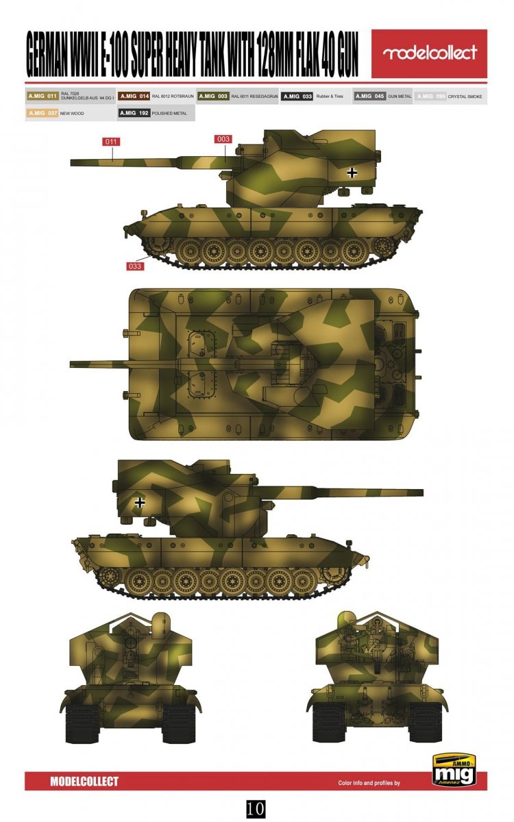 Modelcollect UA72133 German WWII E-100 super heavy tank with 128mm flak 40 gun 1/72 – immagine 2