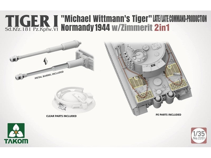 Takom 2201 Tiger I Late Production w/zimmerit Normandy 1944 Sd.Kfz. 181 Pz.Kpfw. VI Ausf. E &amp;quot;Michael Wittmann&amp;#39;s Tiger&amp;quot;(Late/Late Command) 1/35 – zdjęcie 6