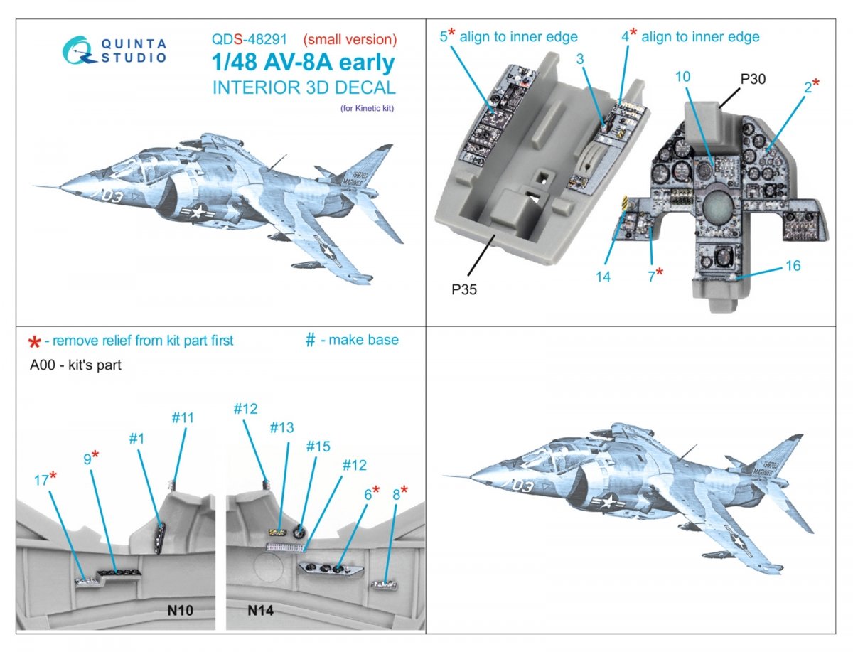 Quinta Studio QDS-48291 AV-8A Early 3D-Printed &amp;amp; coloured Interior on decal paper (Kinetic) (Small version) 1/48 – Bild 2