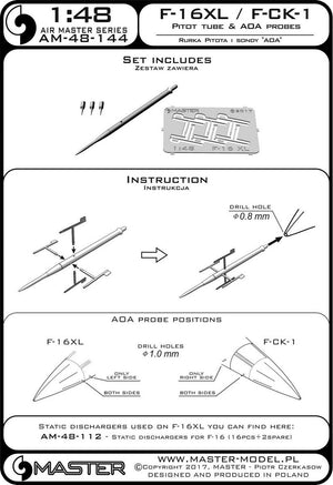 Master AM-48-144 F-16XL / F-CK-1 Prototypes Pitot Tube &amp;amp; AOA Probes 1/48 – immagine 4