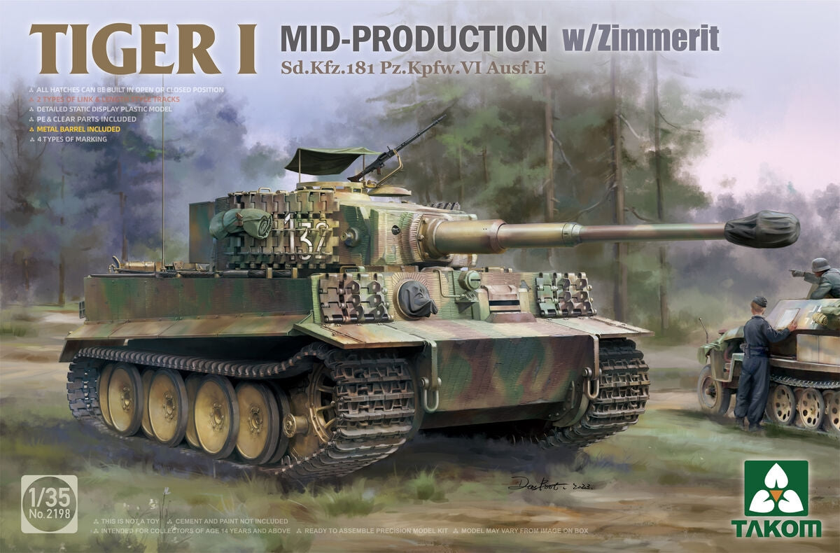 Takom 2198 Tiger I Mid-Production avec Zimmerit Sd.Kfz. 181 Pz.Kpfw. VIAusf. E 1/35