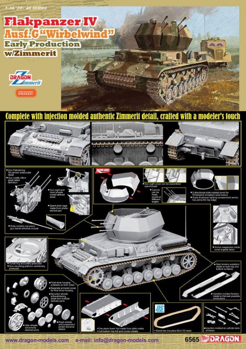 Dragon 6565 Flakpanzer IV Ausf.G Wirbelwind Early Production w/Zimm 1/35 – immagine 2