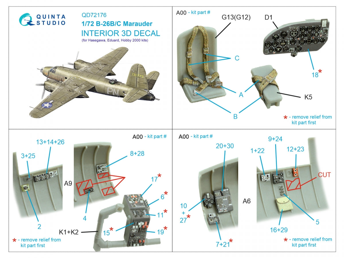 Quinta Studio QD72176 B-26B Marauder 3D-Printed &amp;amp; coloured Interior on decal paper (Hasegawa/ Eduard/ Hobby2000) 1/72 – Bild 3