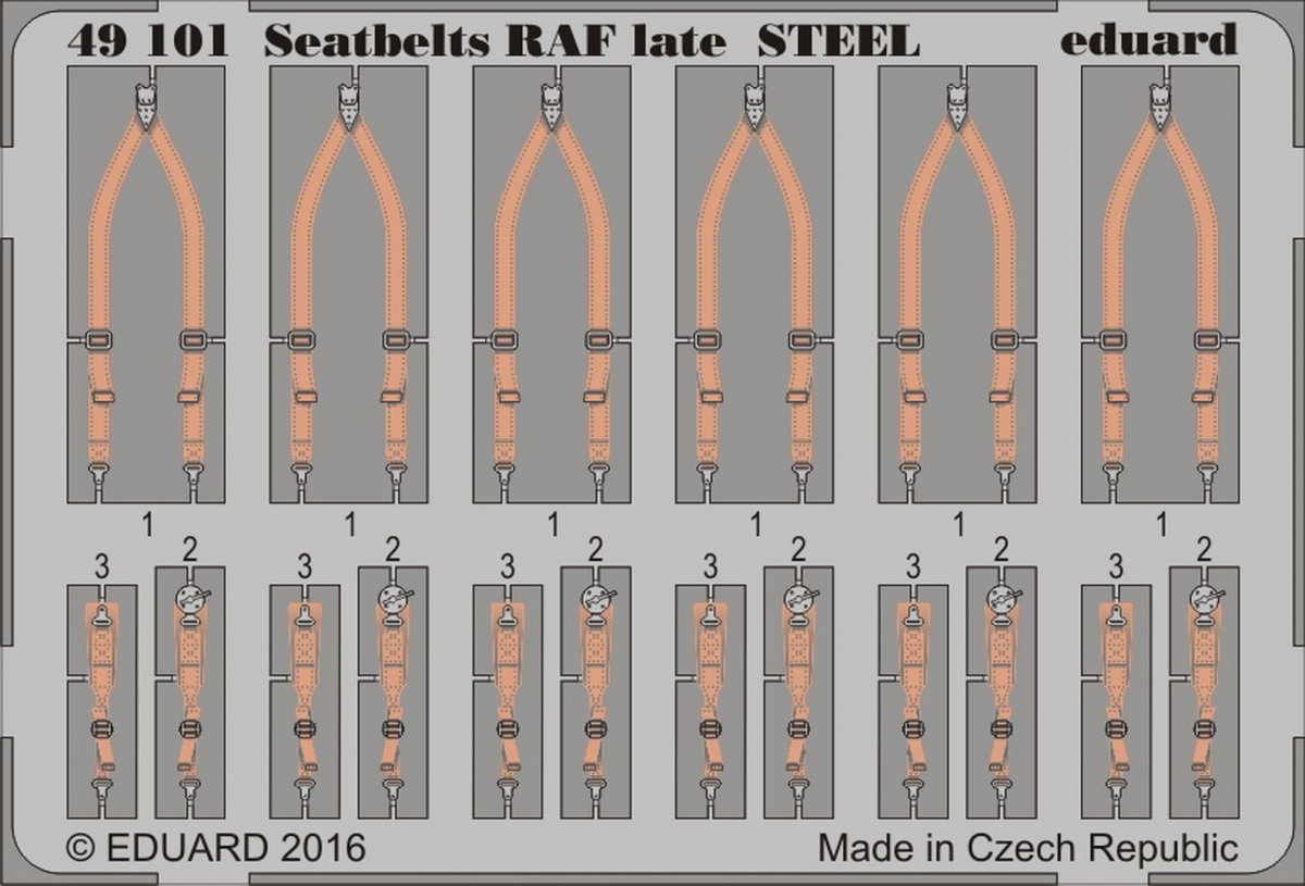 Ceintures de sécurité Eduard 49101 RAF (fin de production) en acier, échelle 1/48