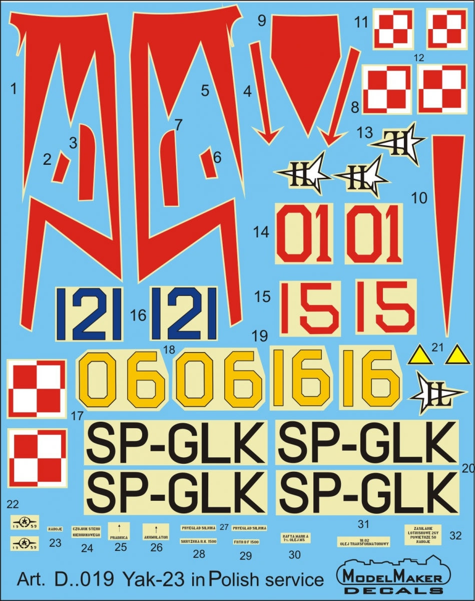 ModelMaker Decals D48019 Yak-23 in Polish service 1/48