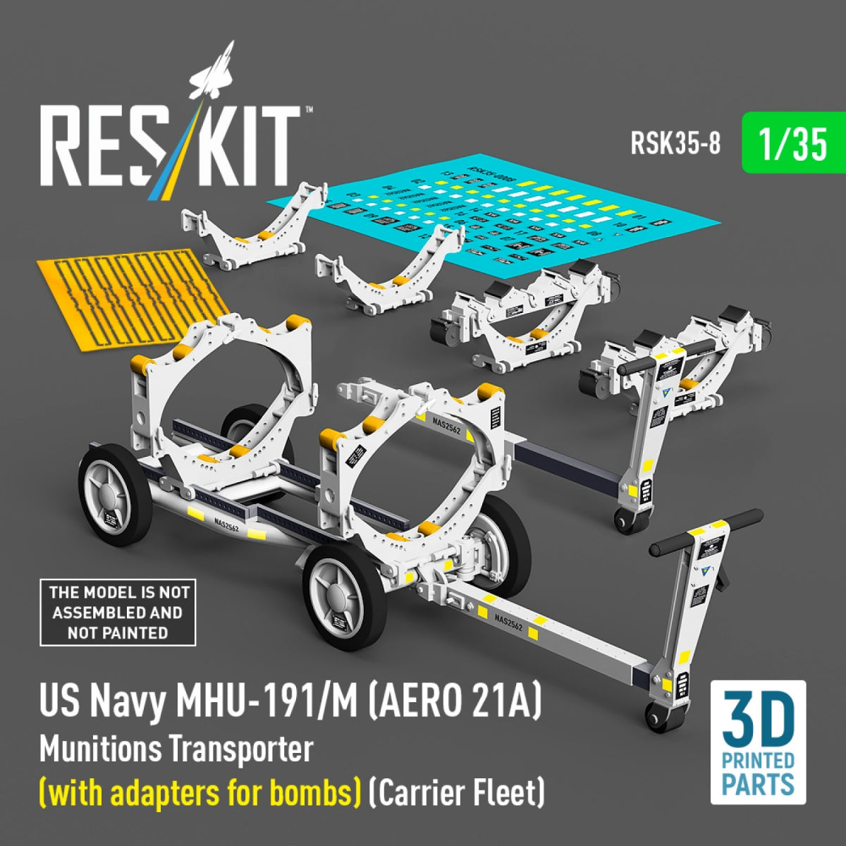 RESKIT RSK35-0008 US NAVY MHU-191/M (AERO 21A) Munitions Transporter (with adapters for bombs) (Carrier Fleet) (3D Printed model kit) 1/35 – imagen 2