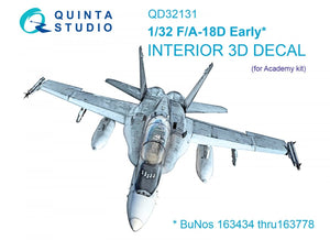 Quinta Studio QDS-32131 F/A-18D Early 3D-Printed &amp;amp; coloured Interior on decal paper (Academy) (Small version) 1/32