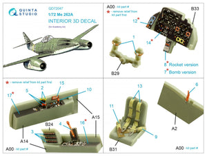Quinta Studio QD72047 Me-262A 3D-Printed &amp;amp; coloured Interior on decal paper (Academy) 1/72 – Bild 2