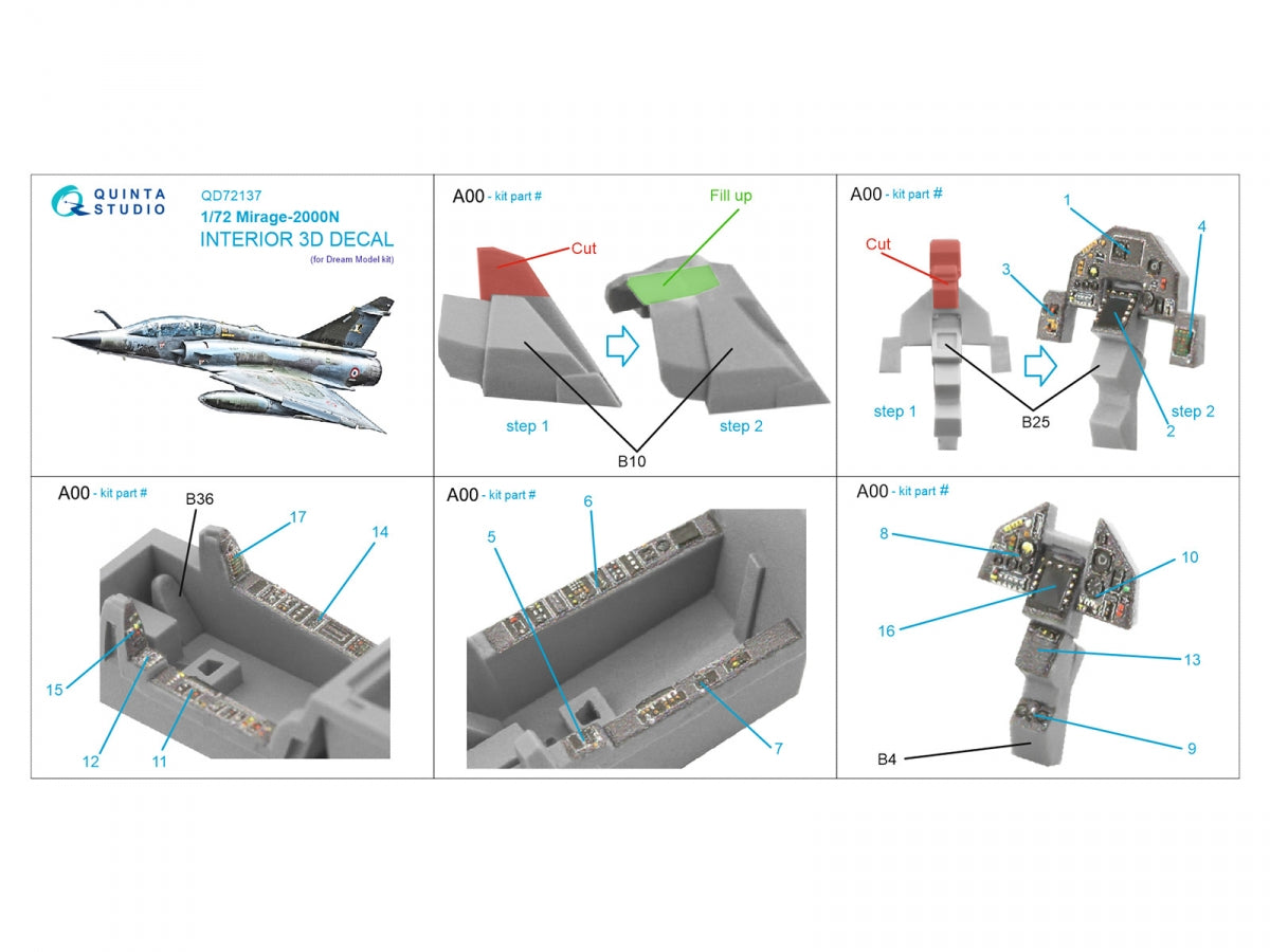 Quinta Studio QD72137 Mirage 2000N 3D-Printed coloured Interior on decal paper (Dream Model) 1/72 – zdjęcie 2