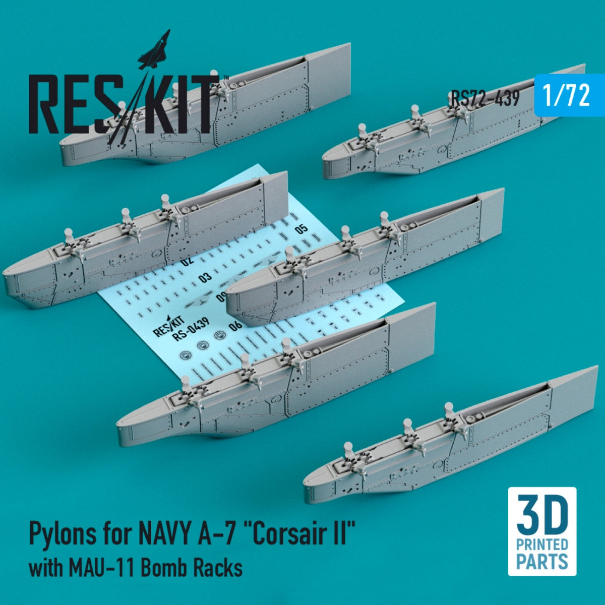 RESKIT RS72-0439 PYLONS FOR NAVY A-7 "CORSAIR II" WITH MAU-11 BOMB RACKS (3D PRINTED) 1/72