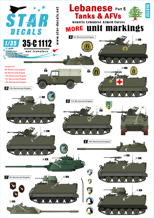 Star Decals 35-C1112 Lebanese Tanks &amp;amp; AFVs 5 1/35