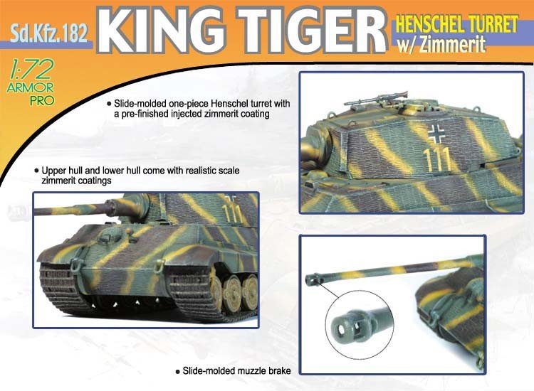 Dragon 7240 King Tiger Henschel Turret w/Zimm. 1/72 – immagine 3
