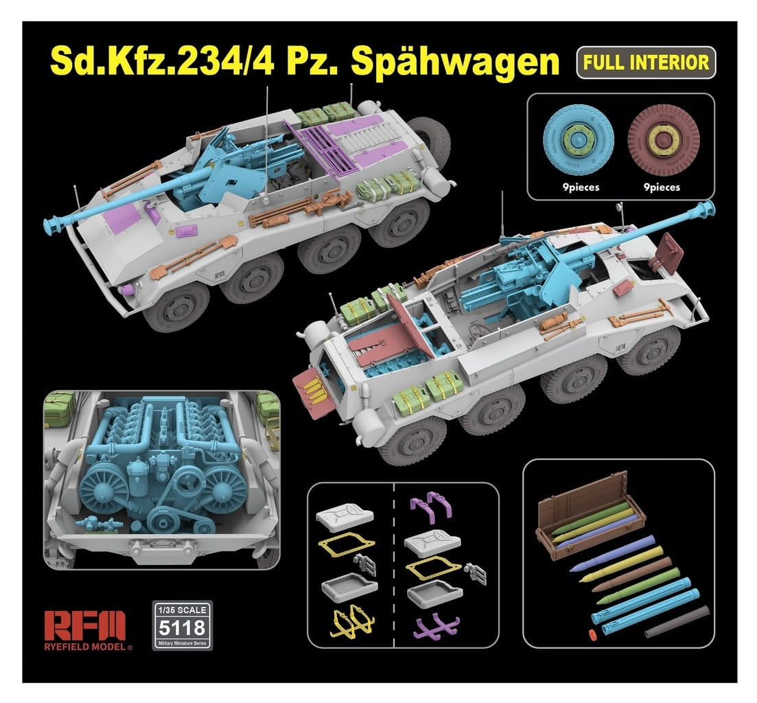 Rye Field Model 5118 Sd.Kfz. 234/4 Pz. Spähwagen with Full Interior 1/35 – image 4