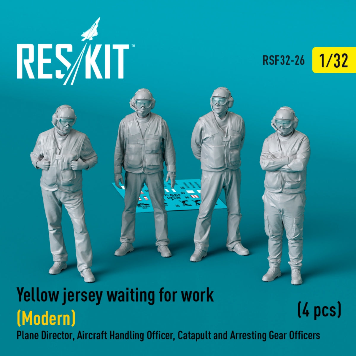 RESKIT RSF32-0026 Yellow jersey waiting for work (Modern) Plane Director, Aircraft Handling Officer, Catapult and Arresting Gear Officers (4 pcs) (3D Printed) 1/32