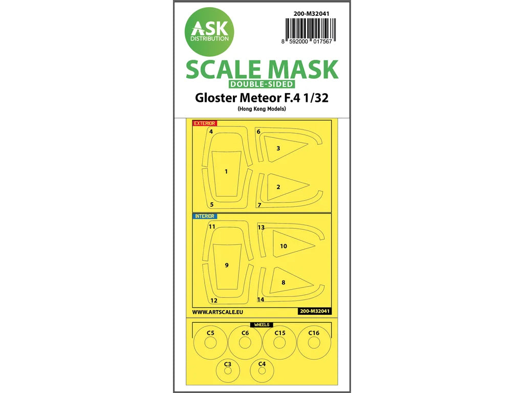 Art Scale Kit M32041 Gloster Meteor F.4 Double-Sided Mask for HK Models 1/32
